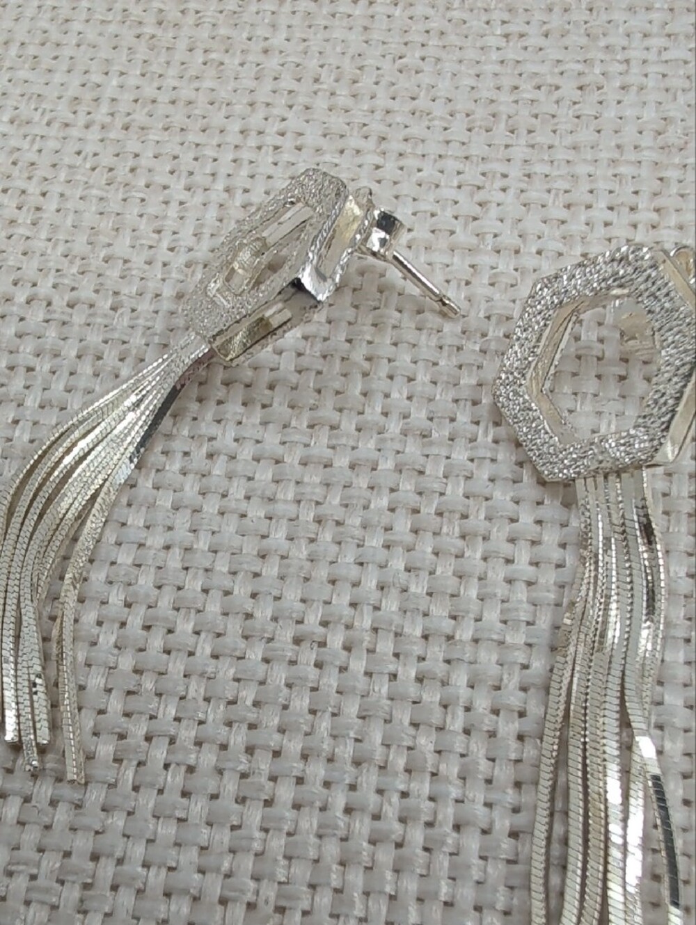 Milor Italy 925 Sterling Silver Hexagon Fringe Tassel Drop Earrings Vintage - Picture 7 of 17